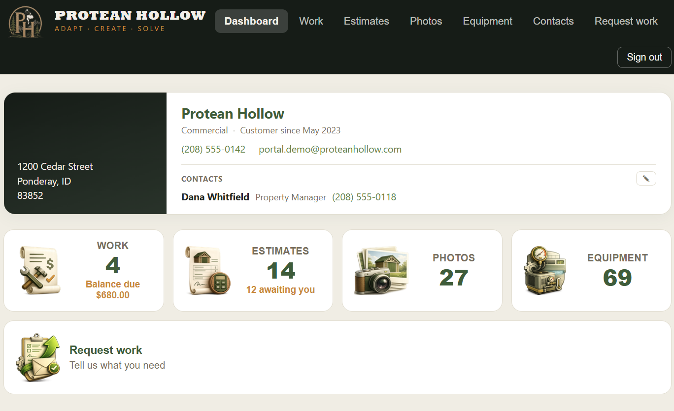 Customer portal dashboard