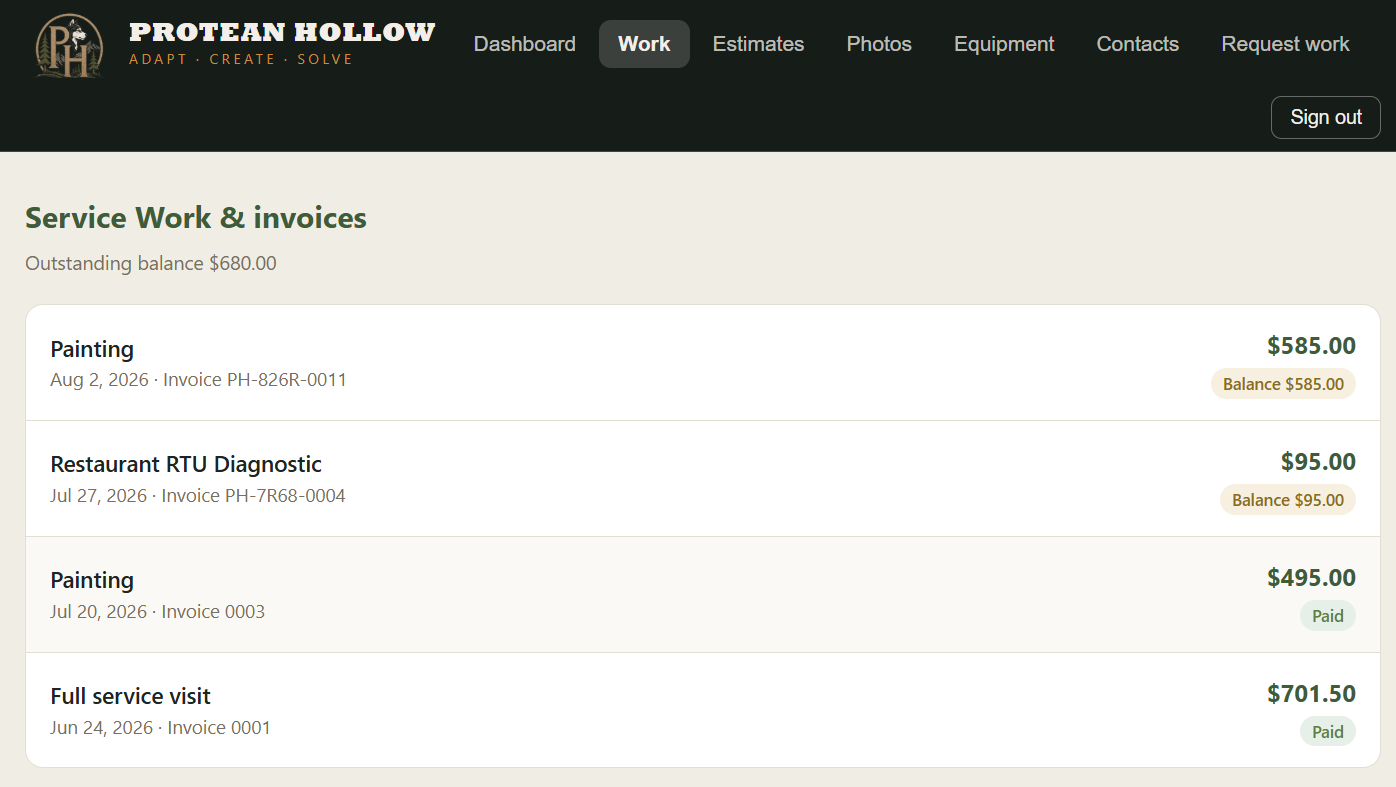 Work history in the customer portal