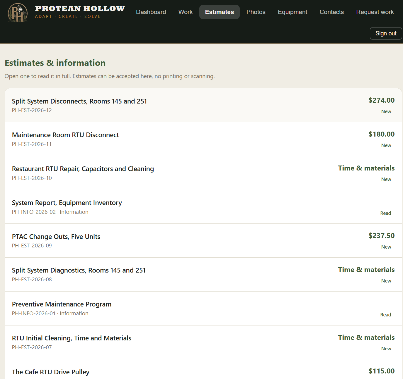 Estimate approval in the customer portal