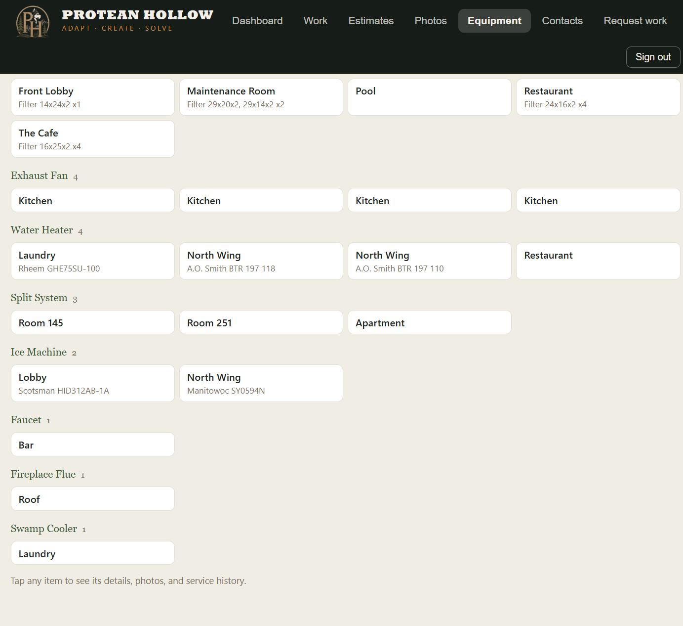 Equipment records in the customer portal