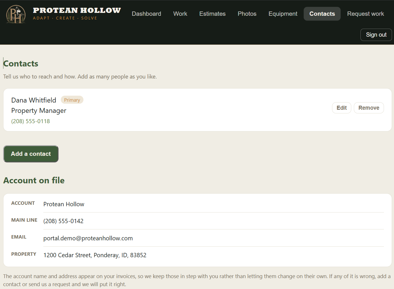 Contacts in the customer portal