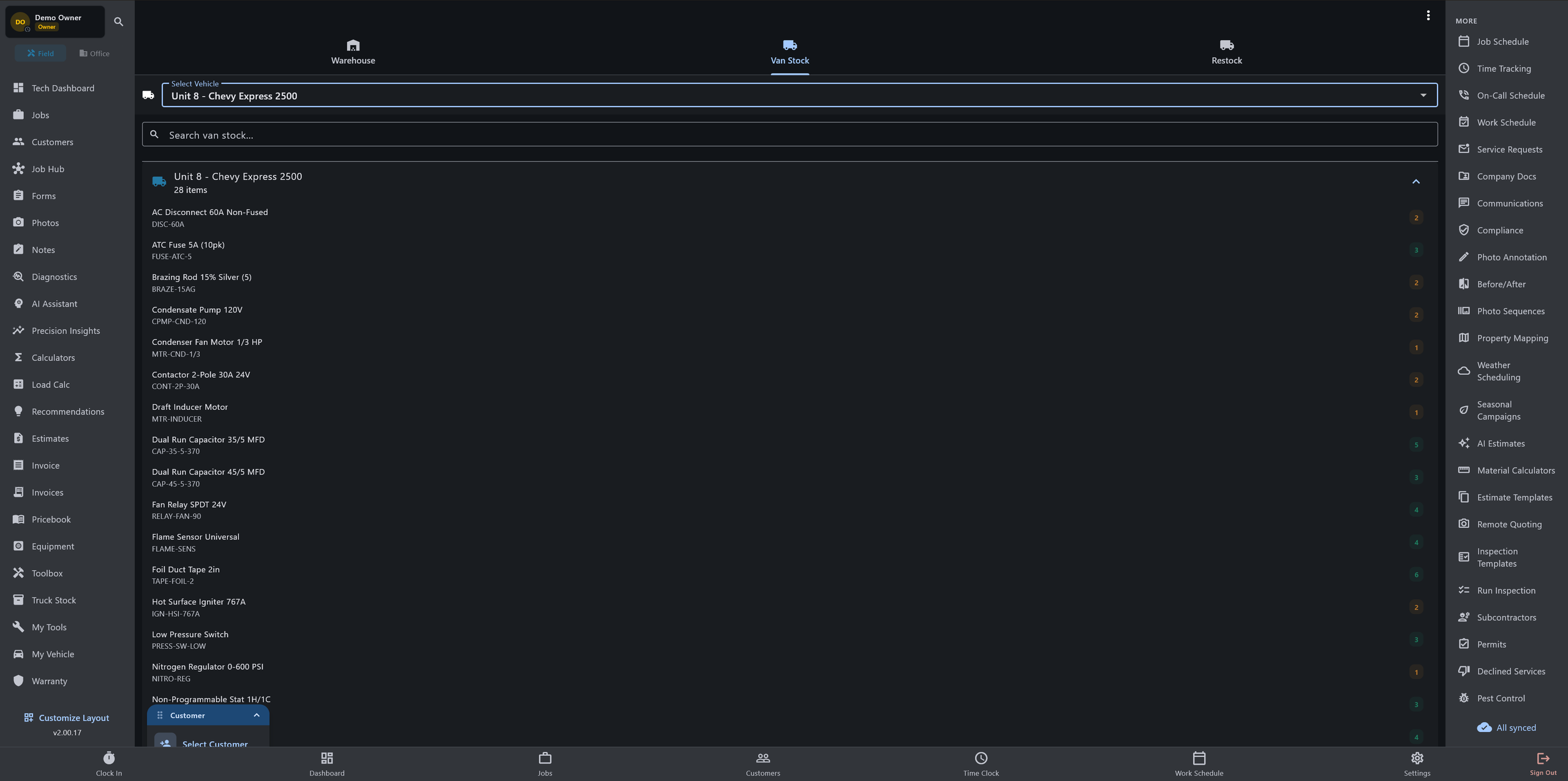 Van stock and inventory on Windows