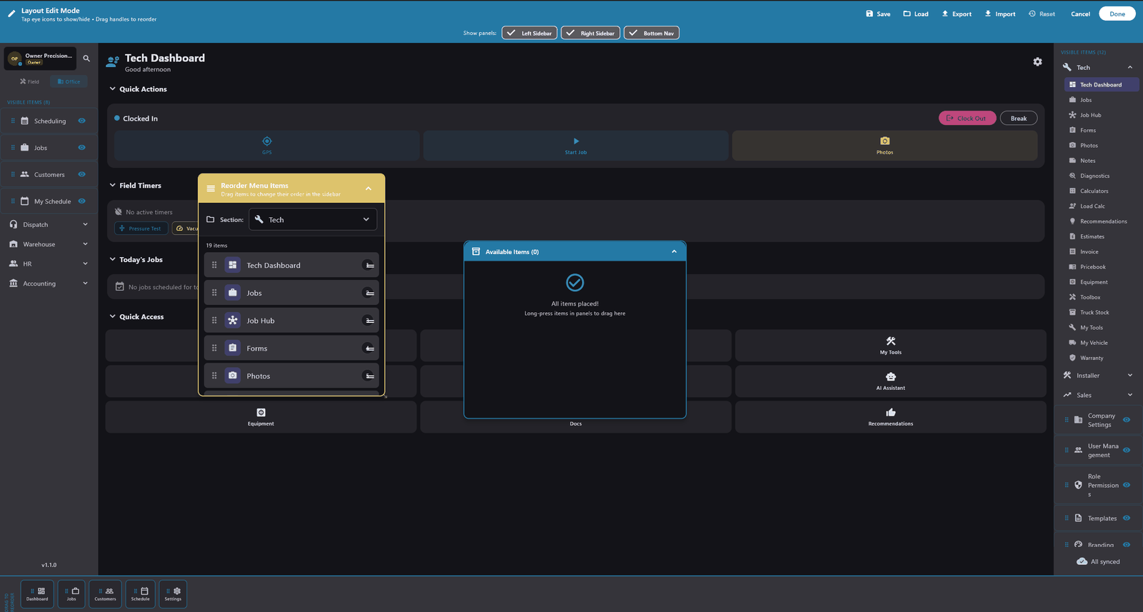 Customisable dashboard layouts