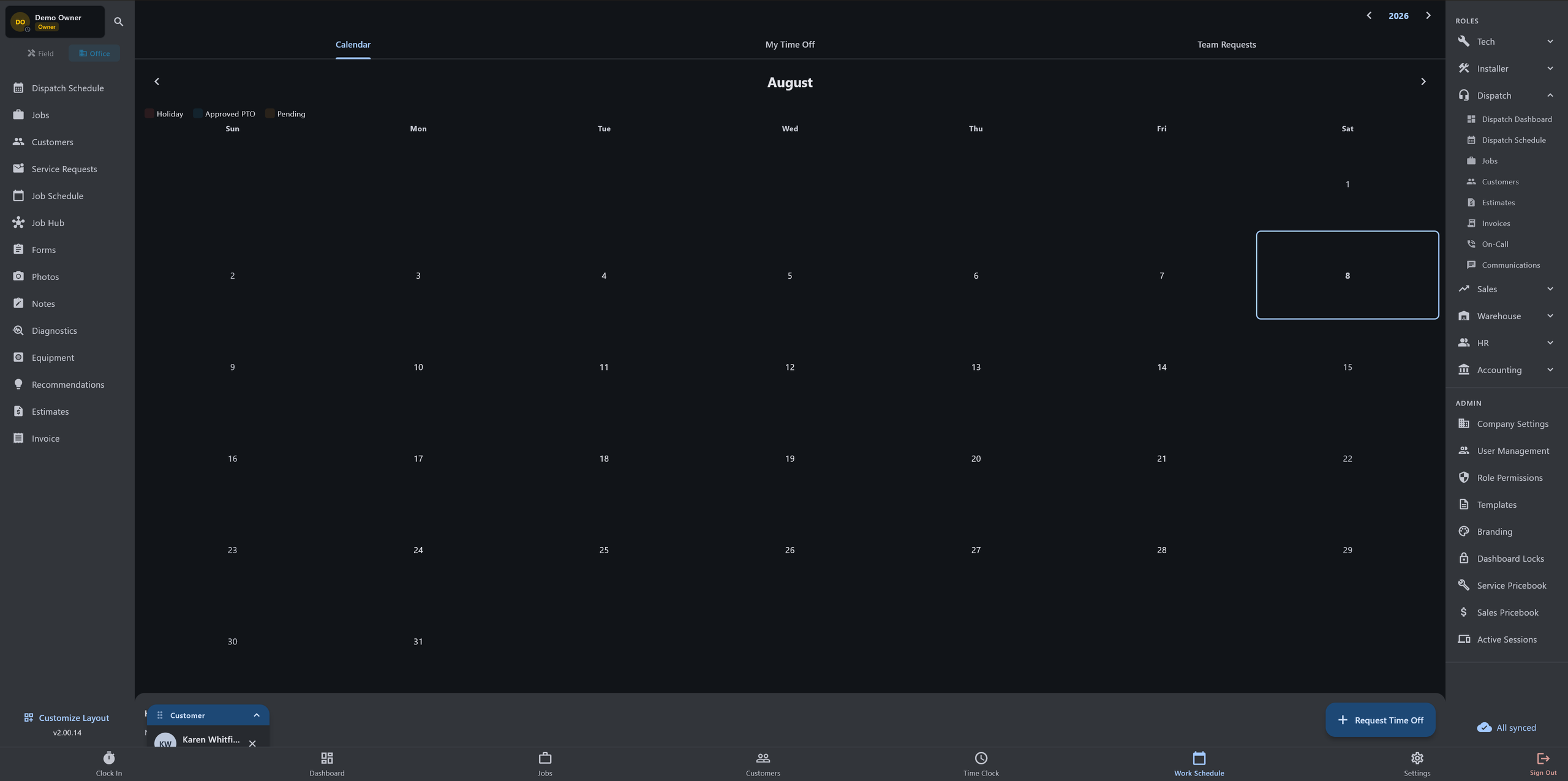 Crew schedule with availability and time off
