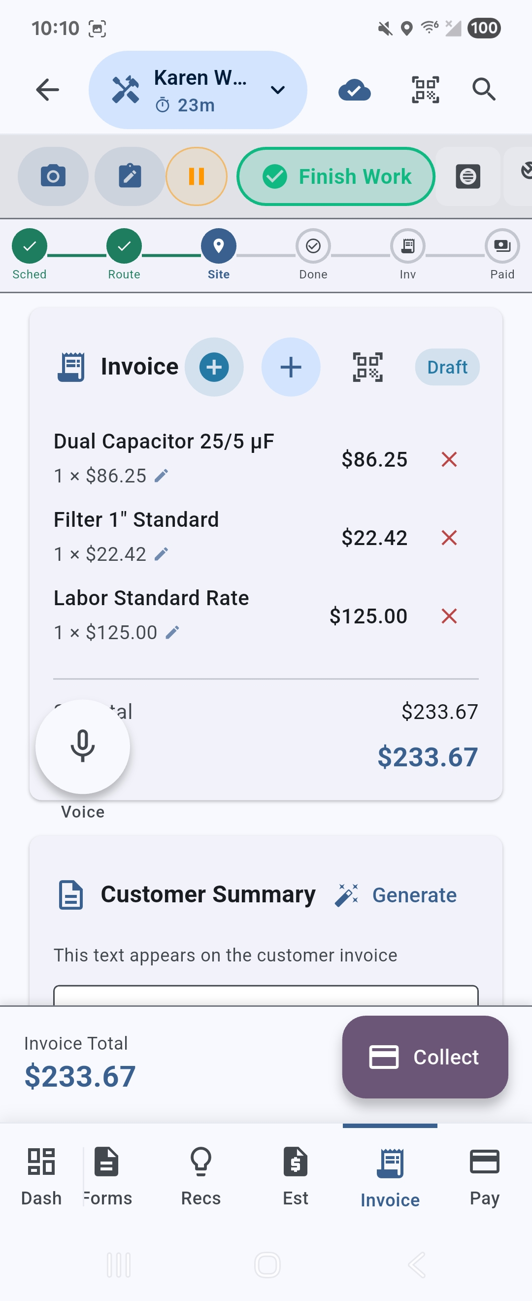 Invoicing on mobile